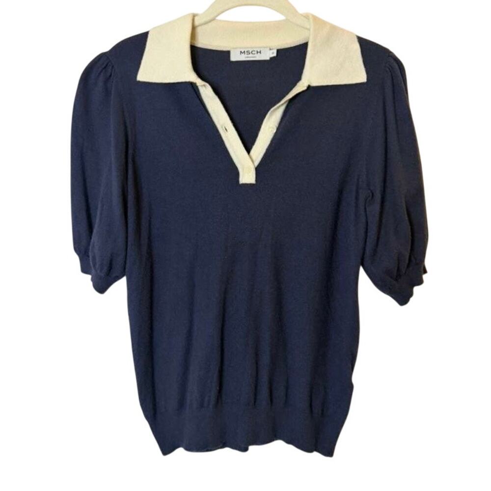 MSCH Copenhagen Polo Short Sleeves Knit Sweater in Navy sz, XS
